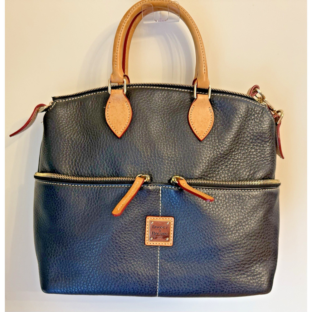 Dooney & Bourke Dillen Double Pocket Satchel Tan Trim Zip Top